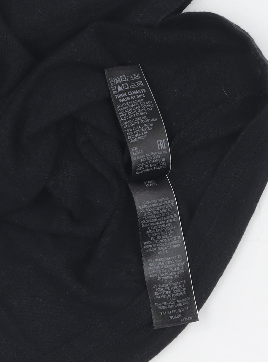 Marks and Spencer Women's Black V-Neck T-Shirt, Size 8
