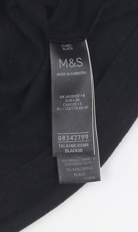 Marks and Spencer Women's Black V-Neck T-Shirt, Size 8