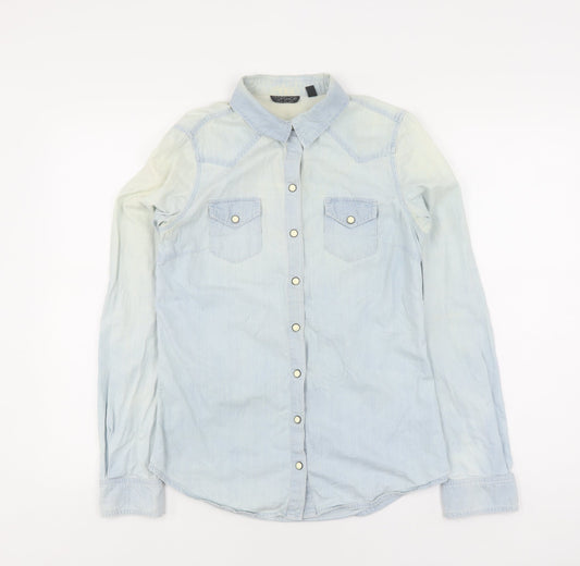 Topshop Women's Blue Denim Button-Up Shirt Size 8