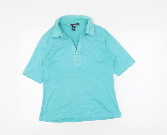 Karen Scott Women's Blue Polo Short Sleeve Top M