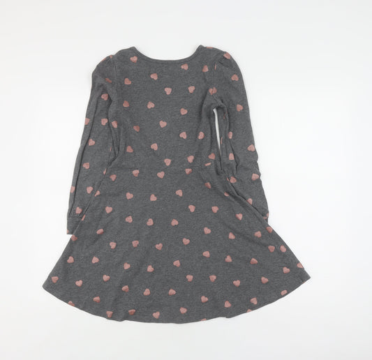 GAP Girls Grey Heart Print Skater Dress L Long Sleeve