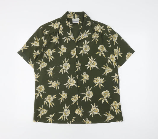 Eastex Women's Green Floral Blouse, Size 14, Short Sleeve