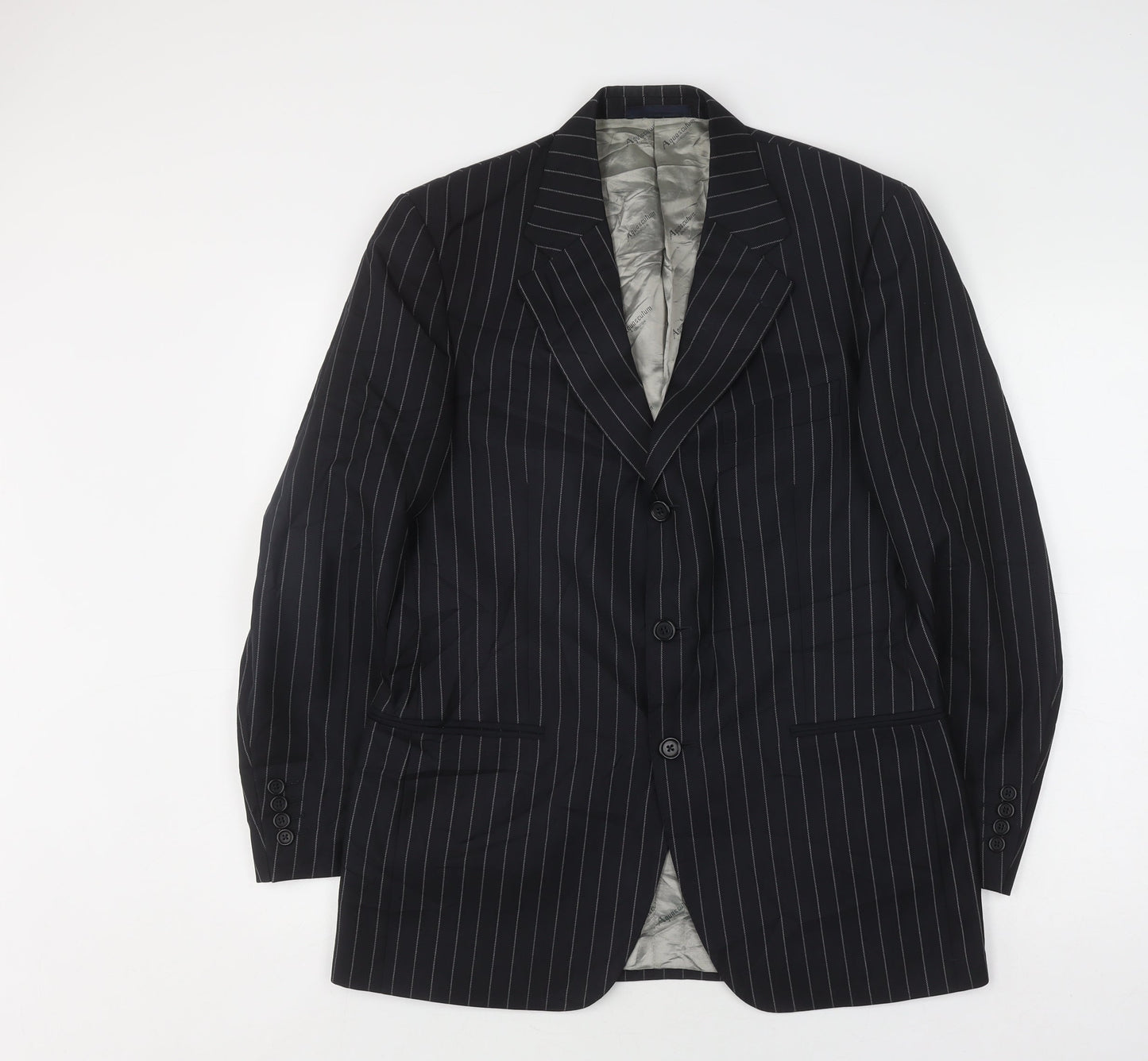Aquascutum Men's Black Striped Suit Jacket, Size 40R