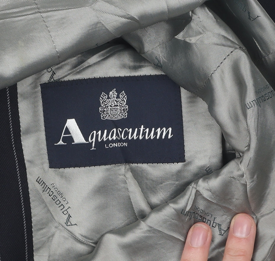 Aquascutum Men's Black Striped Suit Jacket, Size 40R