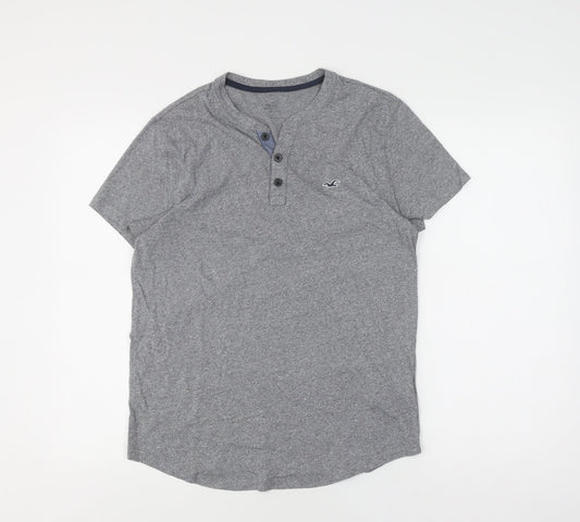 Hollister Men's Grey Henley T-Shirt, M, Classic Style