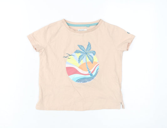 FatFace Girls' Beige Graphic Print T-Shirt, 5-6 Years, Casual