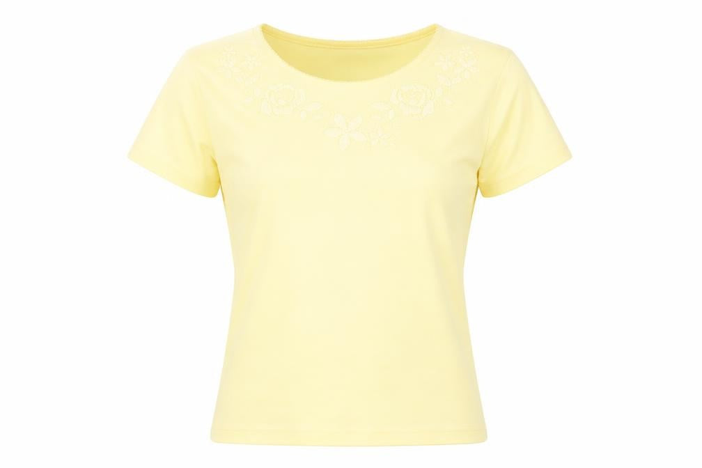 Front view of Honor Millburn Women's Yellow T-Shirt, size 10