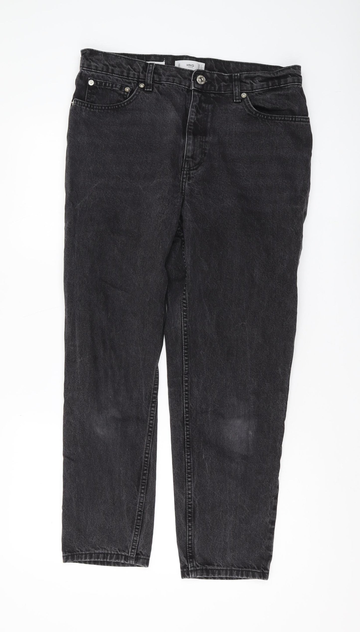 MNG Women's Black Mom Jeans Size 14, High-Rise Denim