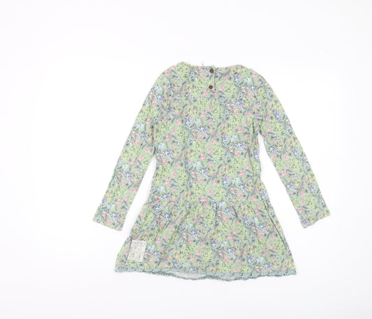 Fat Face Girls Green Floral Cotton Dress 6-7 Years