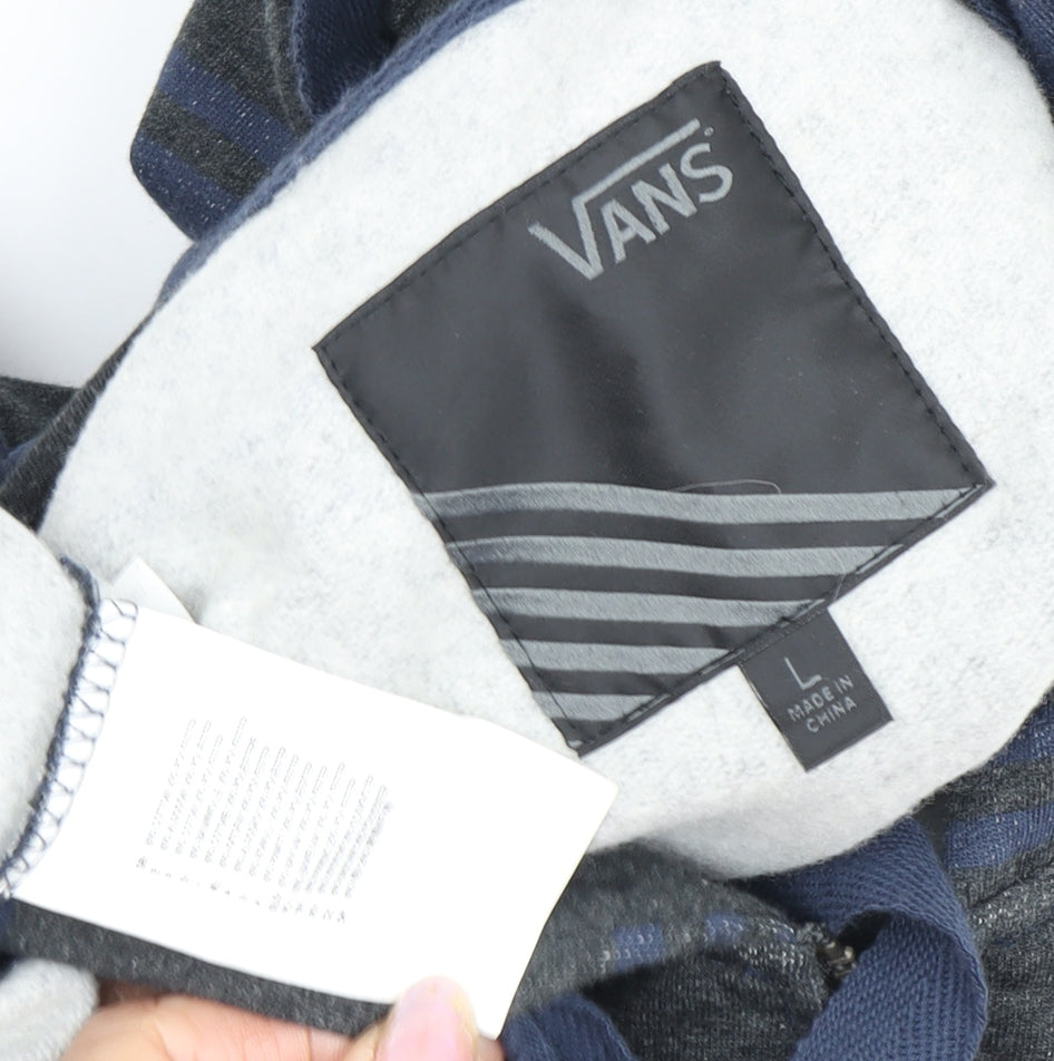 Vans Women's Blue Full Zip Hoodie L - Hooded & Striped