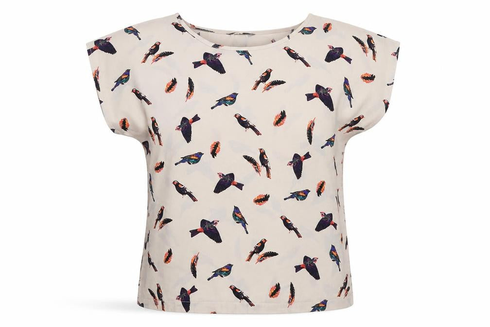 H&M Women's Beige Bird Print T-Shirt, Size 6