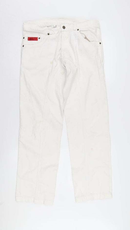 Loco Unisex White Denim Jeans, Size 34 with Logo