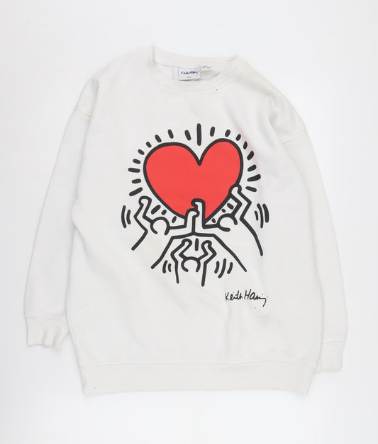 Keith Haring Women's White Graphic Pullover Sweatshirt 2XS