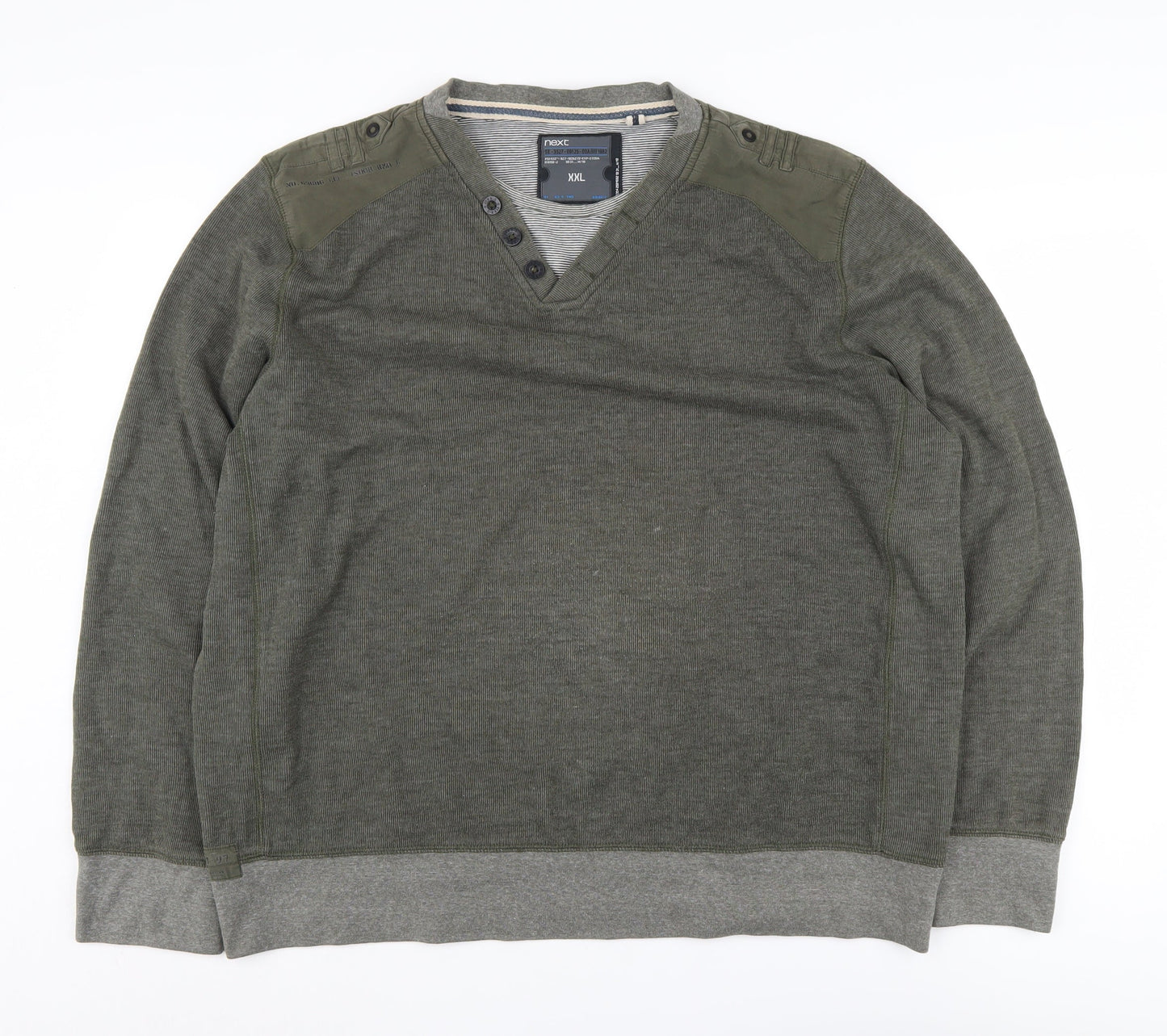 Next Men's Green 2XL Henley Jumper, V-Neck, Casual Wear