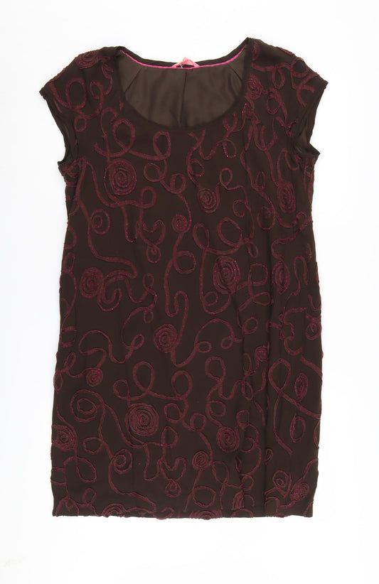 White Stuff Women's Brown Embroidered Shift Dress - Size 12