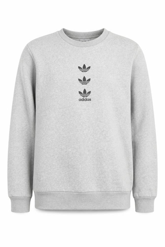 Front view of Adidas boys’ grey crew neck sweatshirt 13-14 years