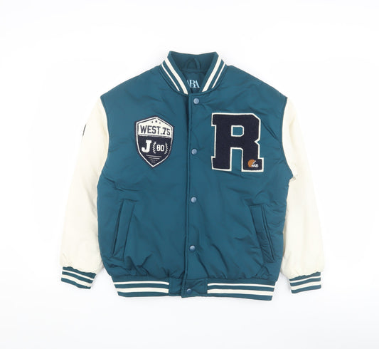Zara Boys Blue Varsity Jacket 10 Years Lined Snap Button