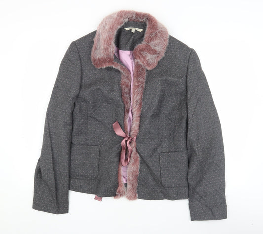 Laura Ashley Women’s Grey Blazer Faux Fur Collar Size 18