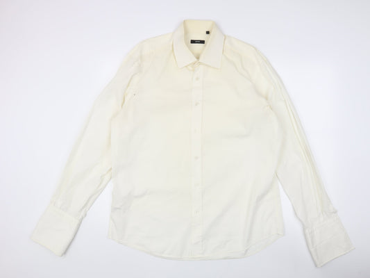 Hugo Boss Men's Ivory Long Sleeve Shirt 44 17.5