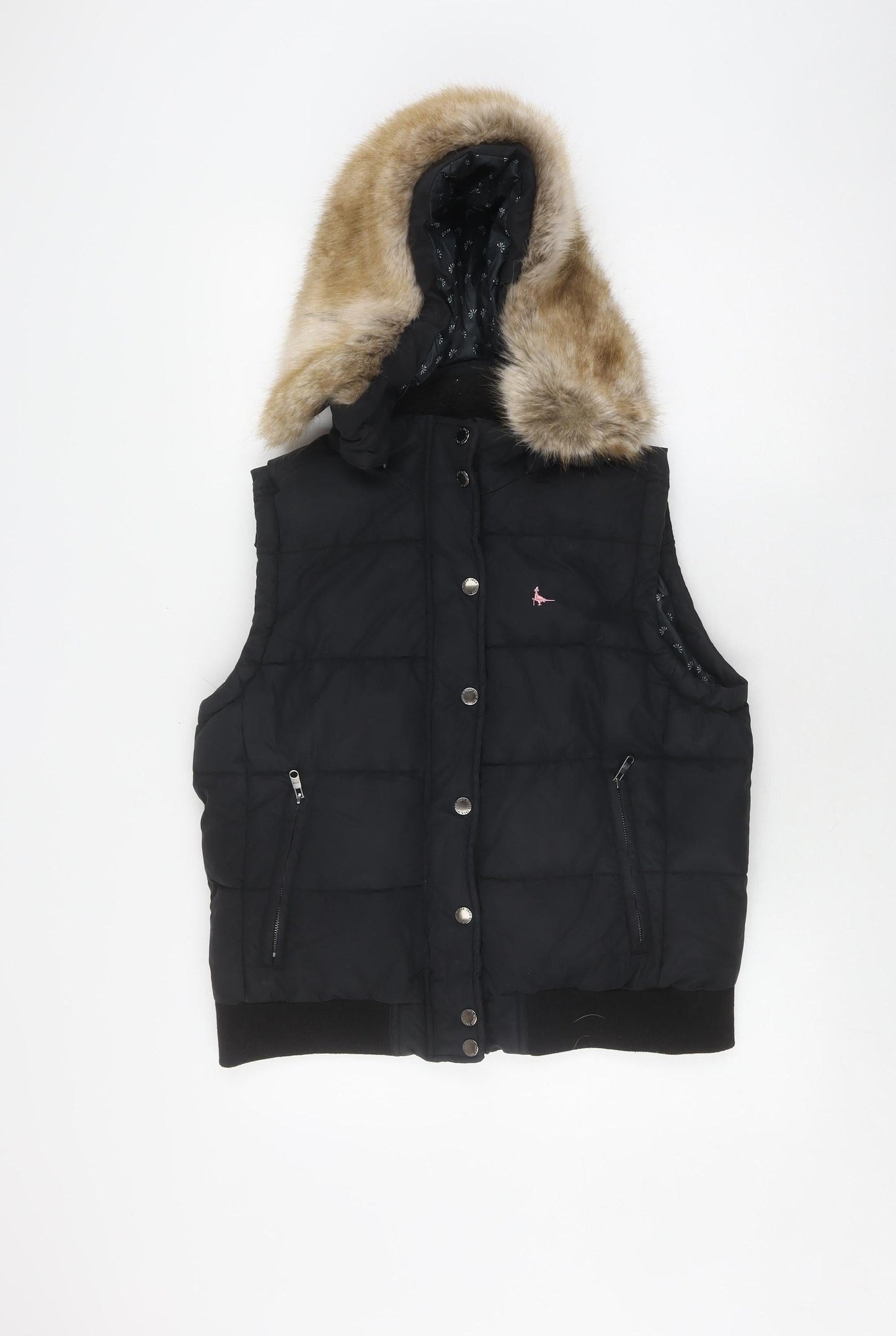 Jack Wills Women's Black Fur Trim Puffer Jacket Size 12