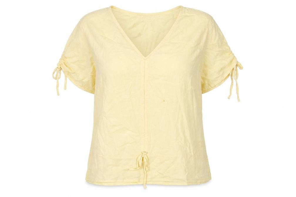 b.young Women's Yellow V-Neck Tie Sleeve Top Size 10