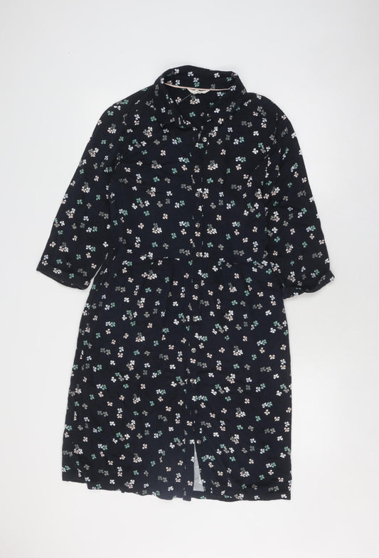 White Stuff Black Floral Shirt Dress Size 10