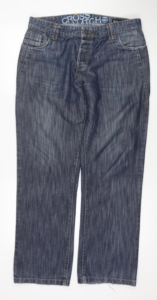 Crosshatch Blue Distressed Denim Jeans 36W 32L Unisex