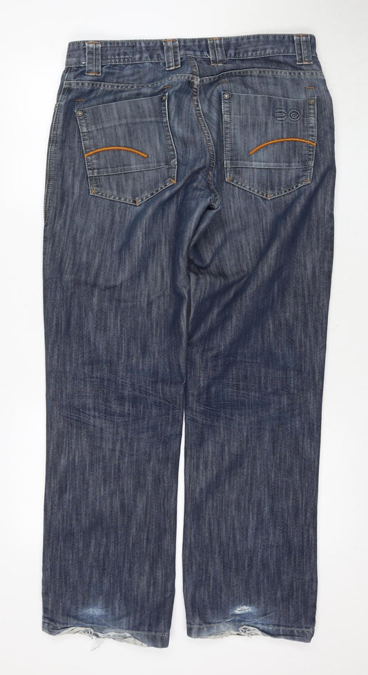 Crosshatch Blue Distressed Denim Jeans 36W 32L Unisex