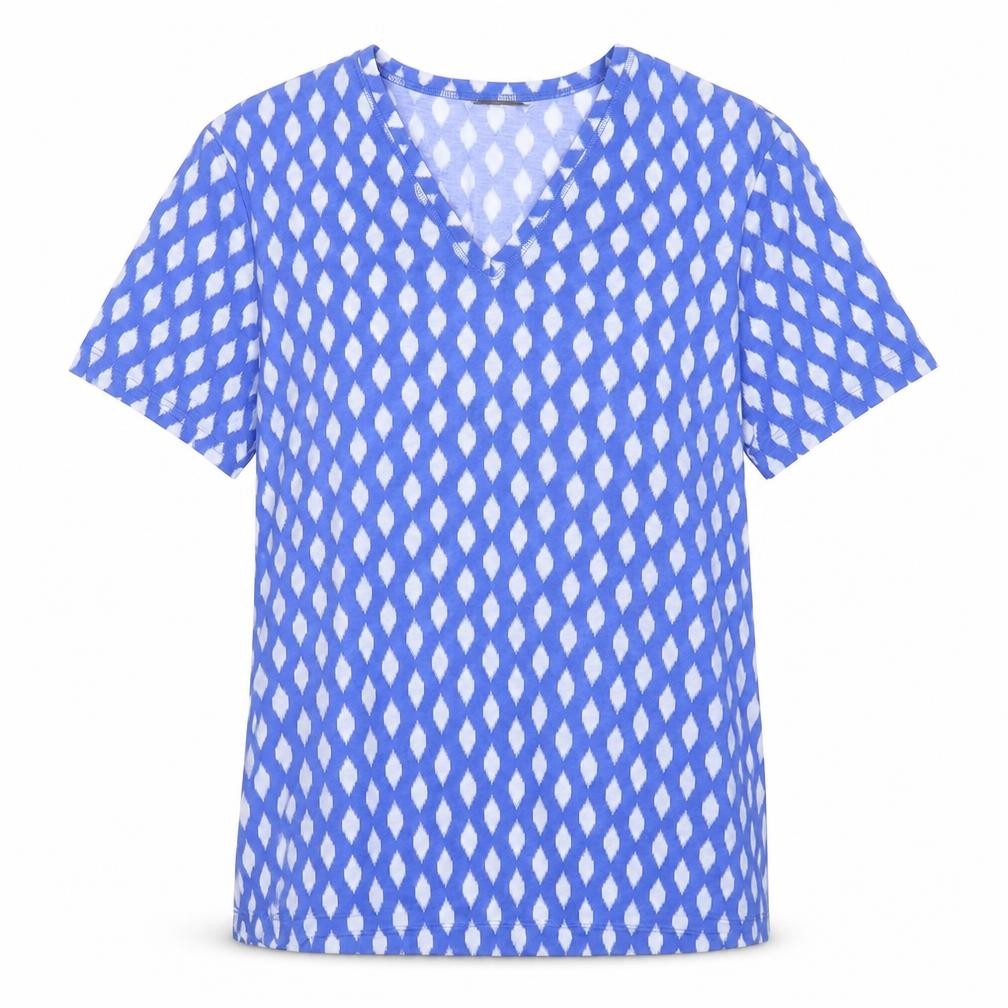 M&S Women's Blue Geometric V-Neck T-Shirt Size 14