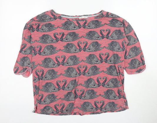 White Stuff Women's Pink Animal Print T-Shirt Size 14