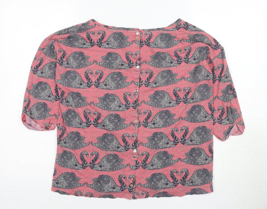 White Stuff Women's Pink Animal Print T-Shirt Size 14