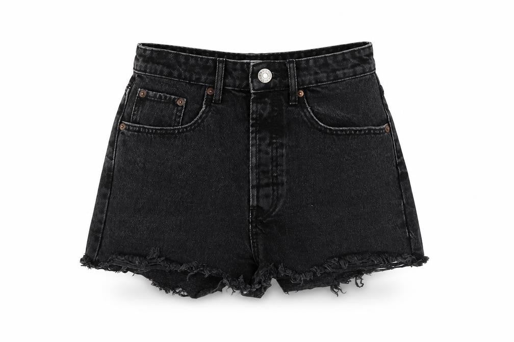 ZARA Women's Black Cotton Cut-Off Shorts, Size 8