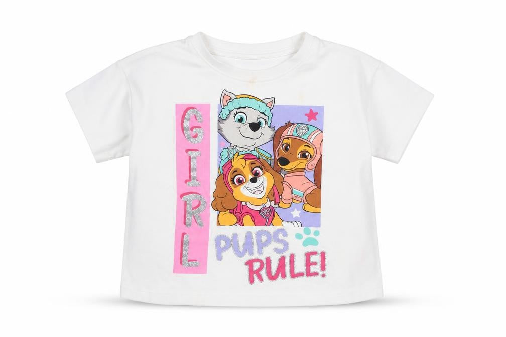 Front view of PAW Patrol girls’ white t-shirt 2-3 years graphic print