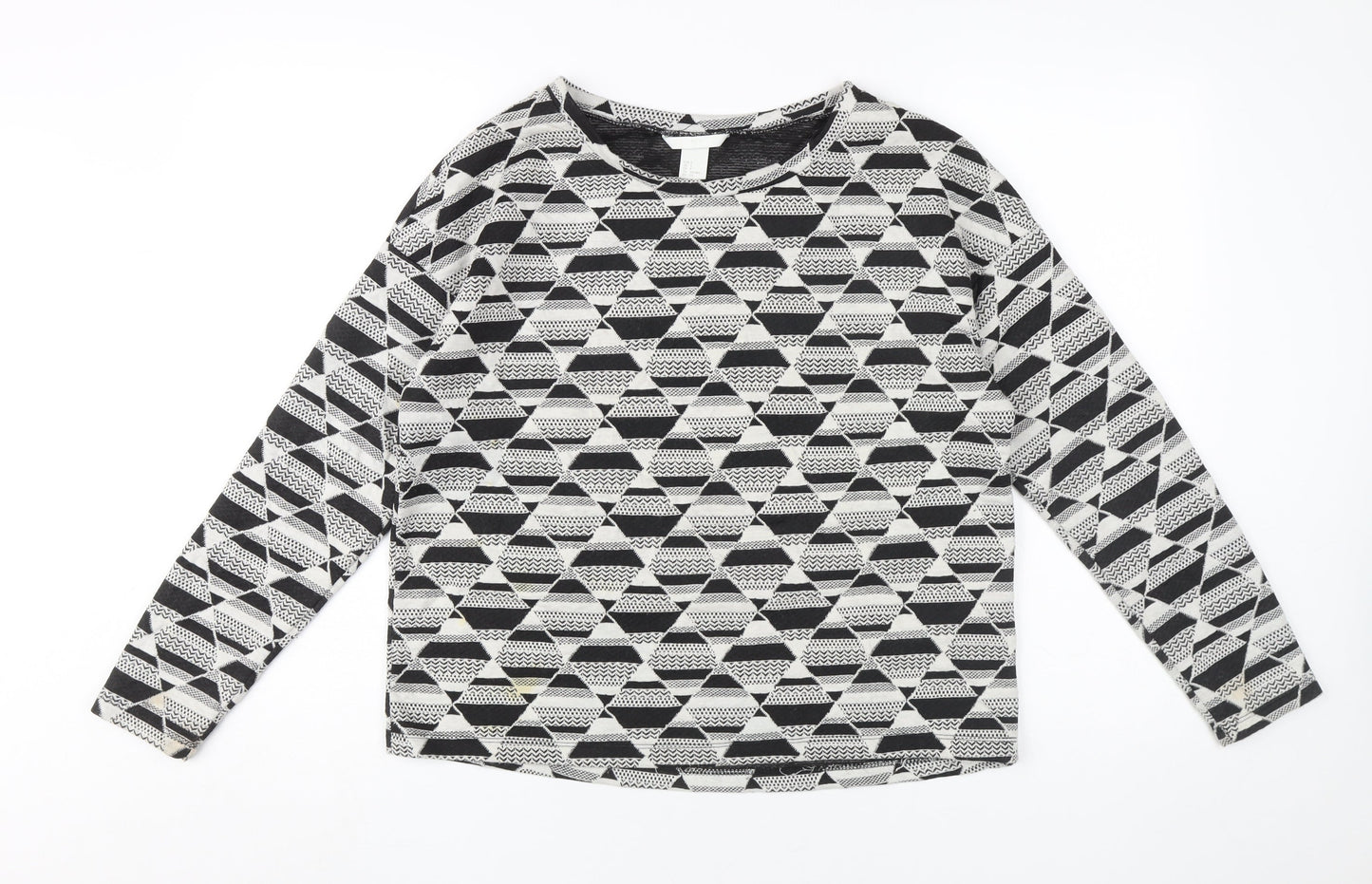 H&M Women's Black Geometric Long Sleeve Top Size 12