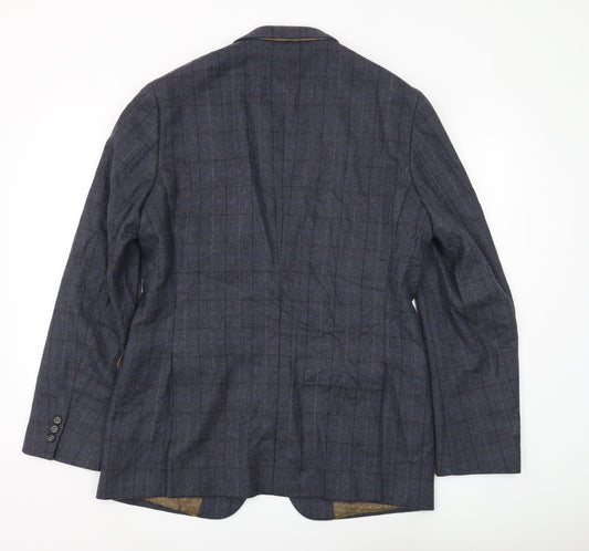Moss 1851 Men's Blue Check Long Fit Blazer, Size 42L