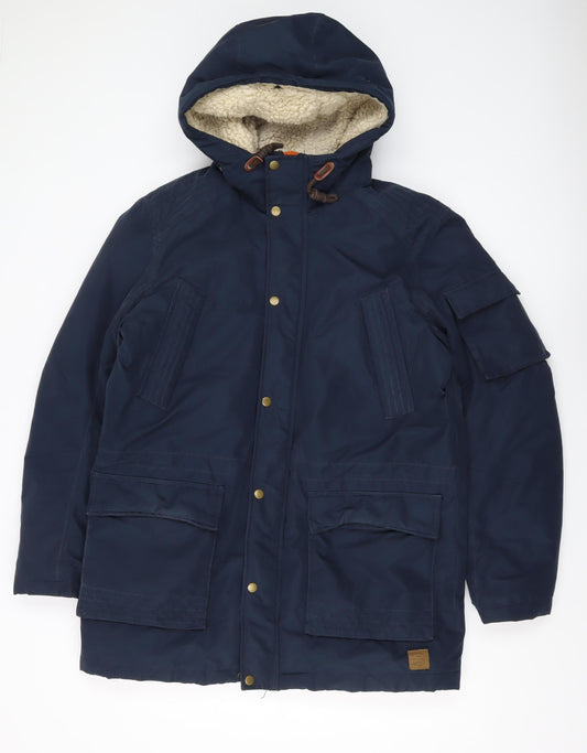 Jack & Jones Men's Large Blue Hooded Parka Jacket