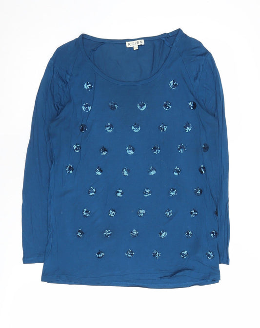Reiss Women's Blue Sequin Long Sleeve T-Shirt, Size S