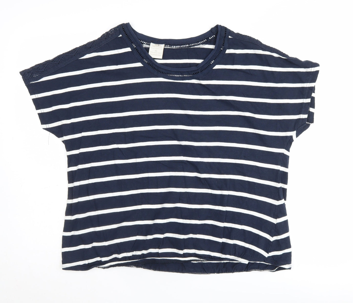 Trespass Women's Blue Striped T-Shirt, Size 16, Lace Accents