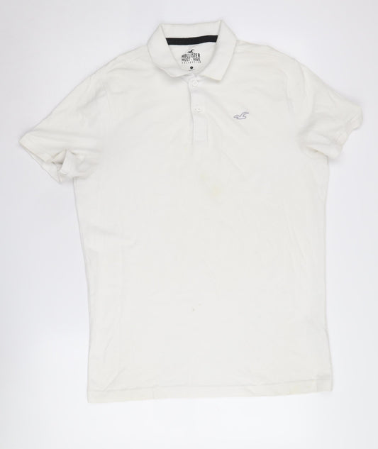 Hollister Men's White Polo Shirt L Logo Short Sleeve Casual