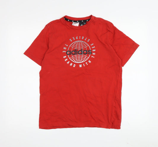 Adidas Boys Red T-Shirt L Short Sleeve Graphic Logo