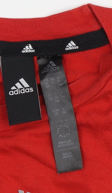 Adidas Boys Red T-Shirt L Short Sleeve Graphic Logo