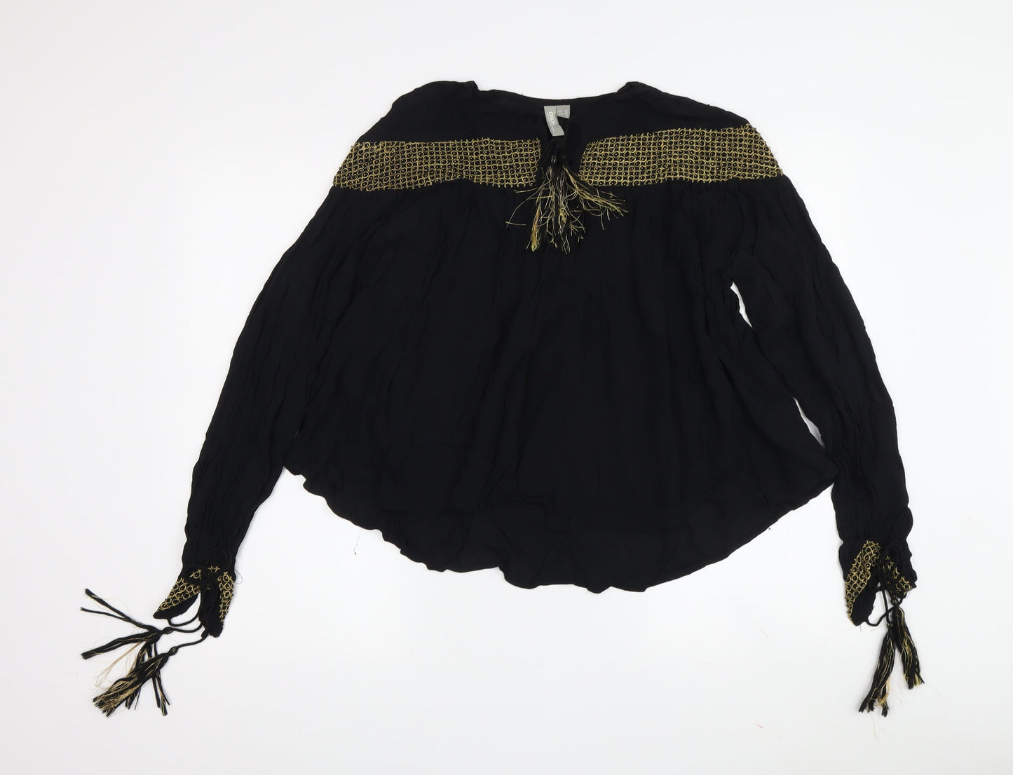 ASOS Women's Black Tunic Blouse, Size 12 - Tasselled & Elegant