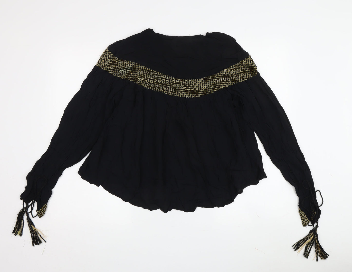 ASOS Women's Black Tunic Blouse, Size 12 - Tasselled & Elegant