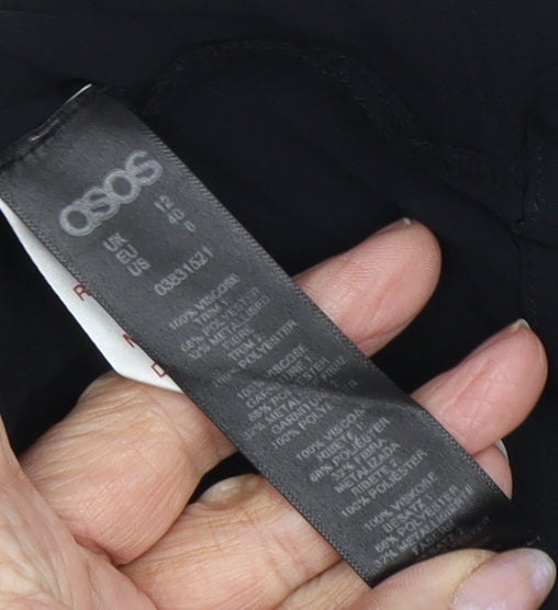 ASOS Women's Black Tunic Blouse, Size 12 - Tasselled & Elegant