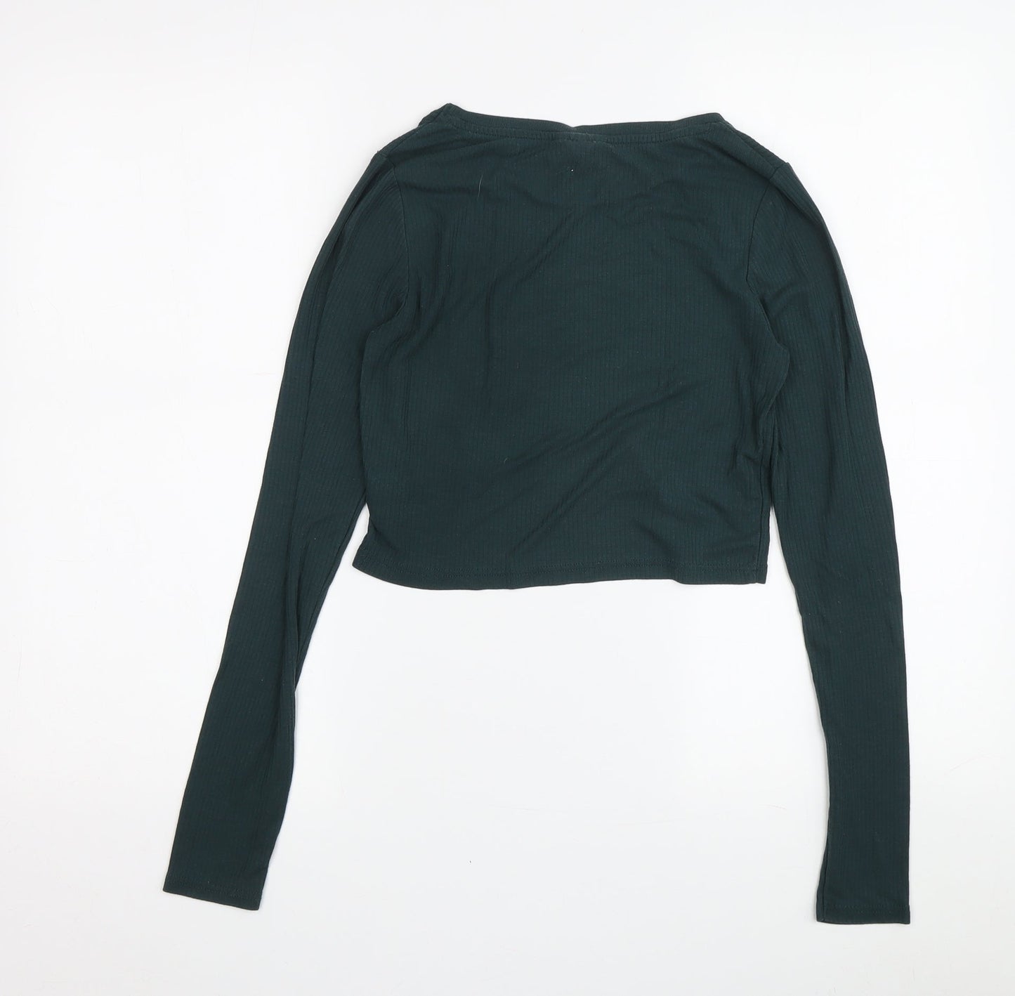 Topshop Women's Green Cropped Long Sleeve Top Size 6