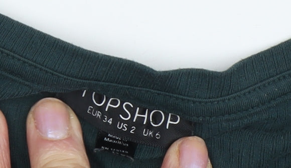 Topshop Women's Green Cropped Long Sleeve Top Size 6