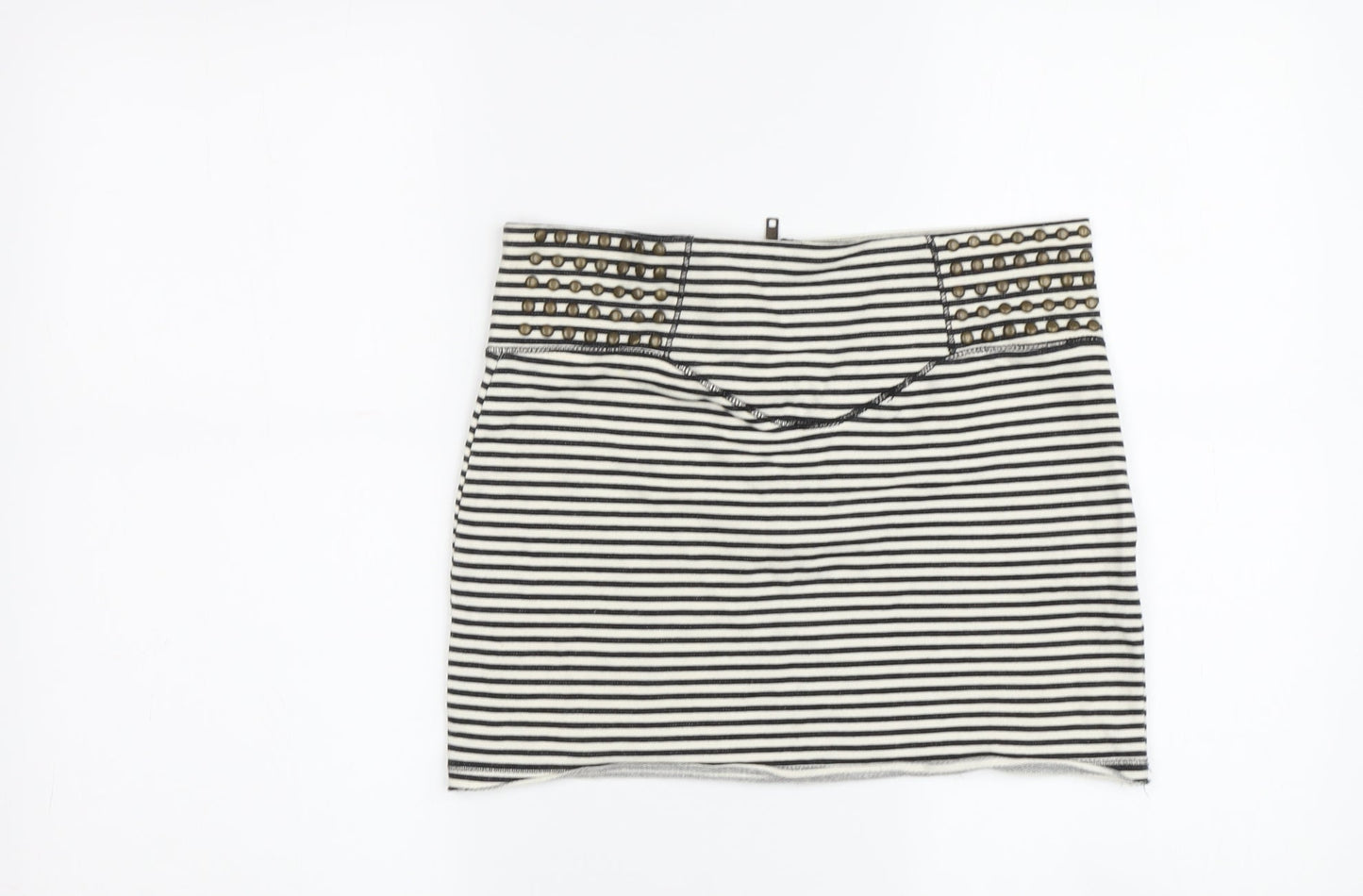River Island Striped Short Skirt, Black & White, Size 8