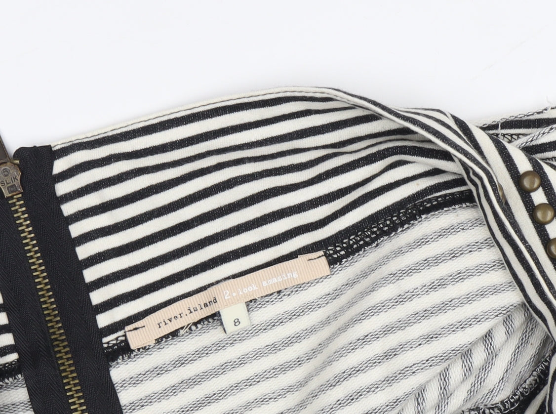 River Island Striped Short Skirt, Black & White, Size 8