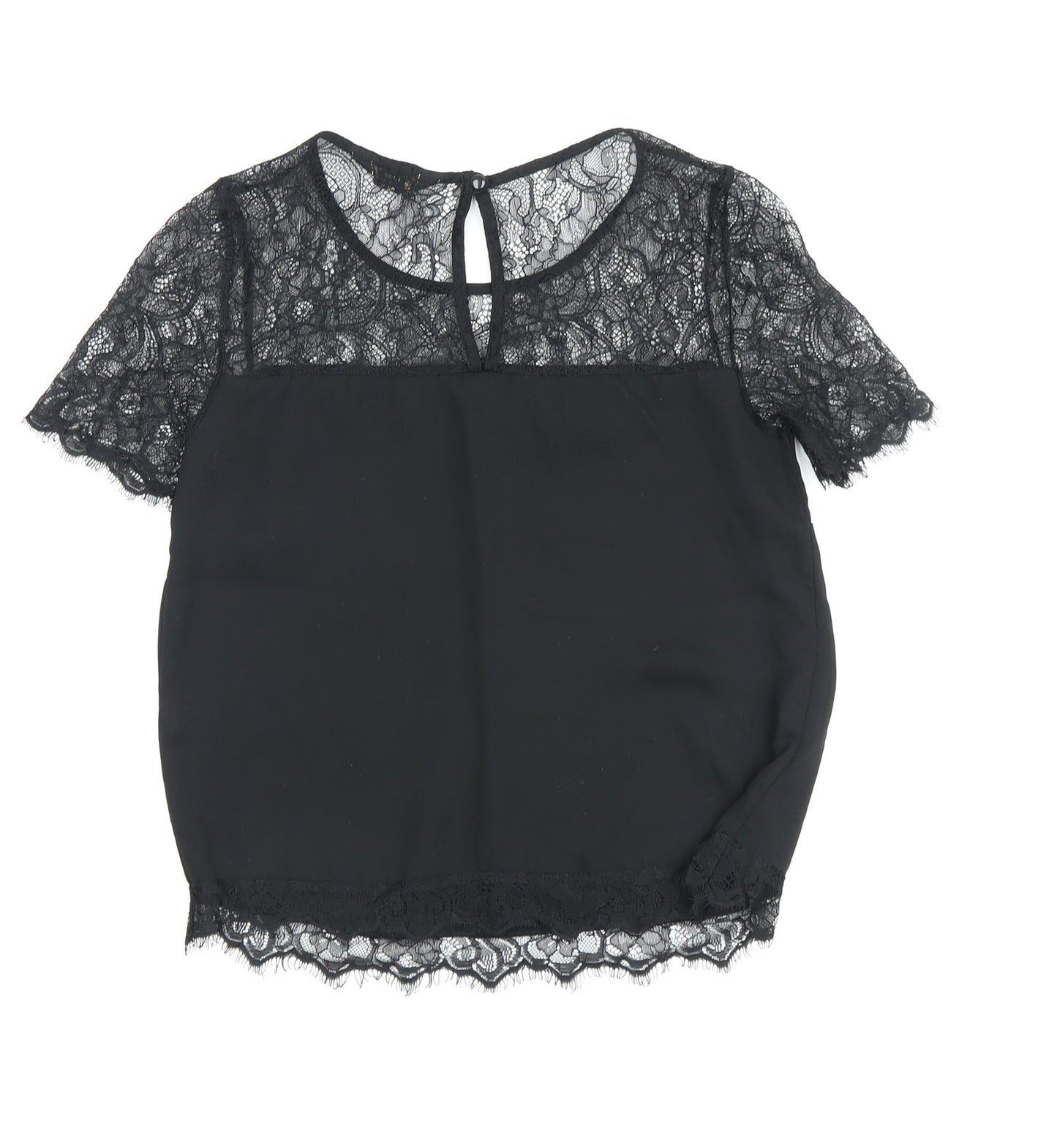 Lipsy Women's Black Camisole Blouse - Size 8, Lace Detail