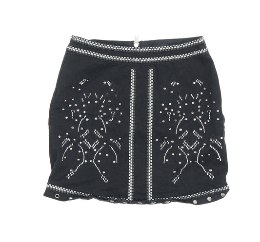 River Island Women's Black Beaded Short Skirt Size 6